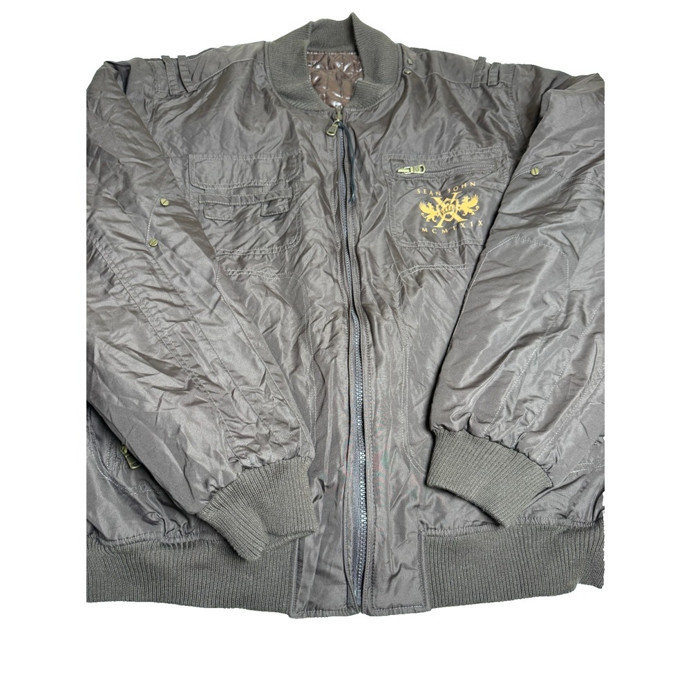 Sean John brown Y2K  streetwear Bomber flight Jacket quilted reversible Size 2XL